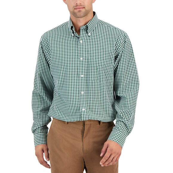 Club Room Men's Regular Fit Traveler Dress Shirt, green Gingham 15.5 34/35 $60 - Picture 2 of 6